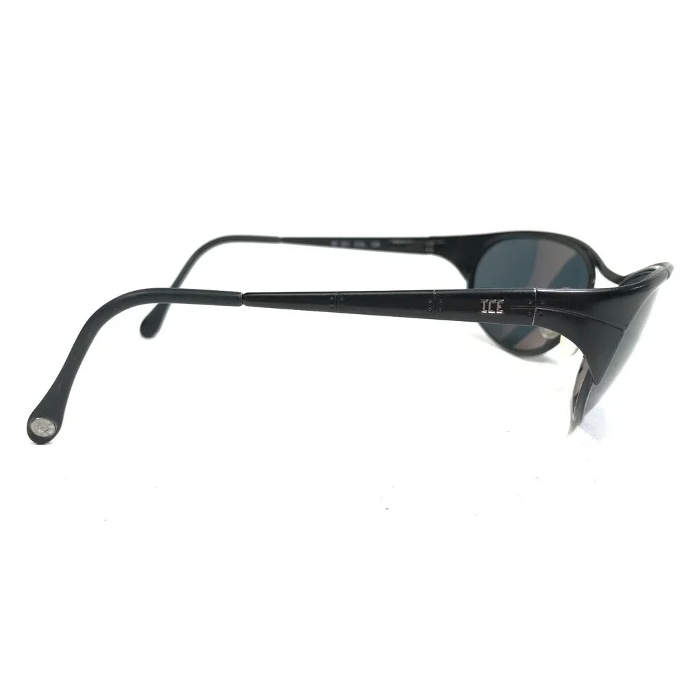 Vintage Iceberg Sunglasses IG 521 COL.125 Black Round Wrap Frames w Blue Lenses